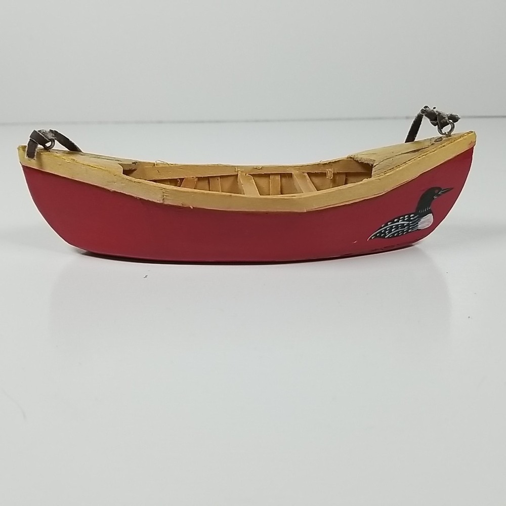 Vintage Handmade Wooden Canoe Christmas Ornament Loon Duck Painted